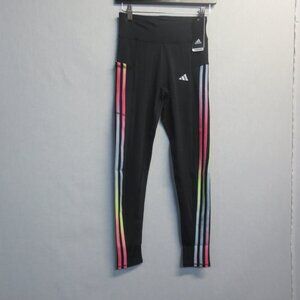 ADIDAS GIRLS BLACK/MULIT COLOR STRIPE LEGGING - SIZE X-LARGE